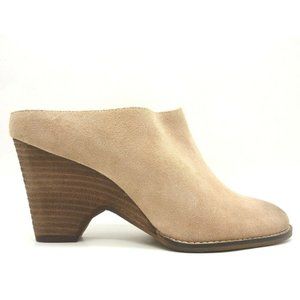 Kelsi Dagger Beige Leather Faux Fur Lined Slide Heel Mules Shoes Women's 9
